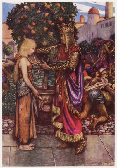 "Kral onu tekrar çağırdı, / Ve ona zincirini verdi" (renkli taş) by Byam (after) Shaw