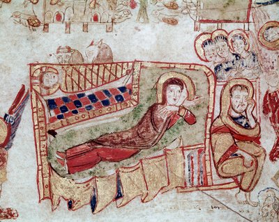 Bizans Sanatı: “” Doğuş ve Çobanlara Müjde”” Minyatür “” Exultet” ten 11. yüzyılın başlarından alınmıştır Museo Diocesano, Gaeta by Byzantine
