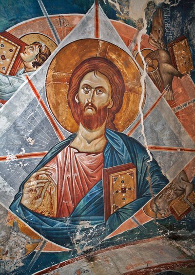 Salvator Mundi (Dünyanın Kurtarıcısı) - Peinture de Damiane (14. yüzyılda aktif) - 14. yüzyıl - Fresk - Aziz George Manastırı, Ubisi (Georgie) ©FineArtImages/Leemage by Byzantine