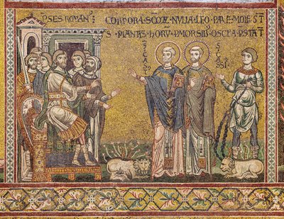 Aziz Cassius ve Aziz Casto, imparatordan önce, Bizans mozaiği, XII-XIII yüzyıl, karşı cephede (mozaik) by Byzantine