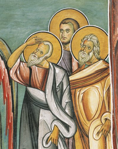 Bir kilisede üç kişi, Panagia tou Araka, Bizans, Trodos Dağları, Kıbrıs by Byzantine