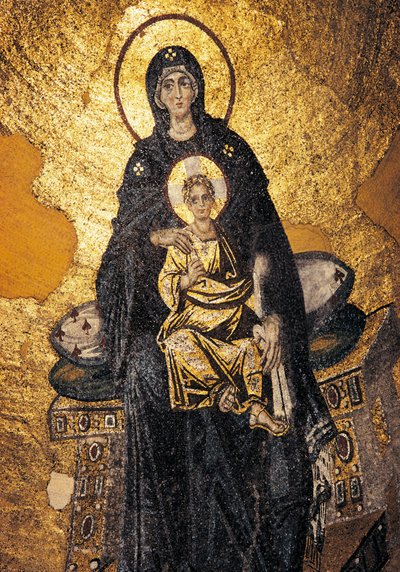 Bakire ve Çocuk tahta çıktı (mozaik) by Byzantine Byzantine
