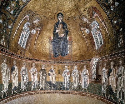 Başmelekler ve havarilerle enthroned Virgin (mozaik) by Byzantine School