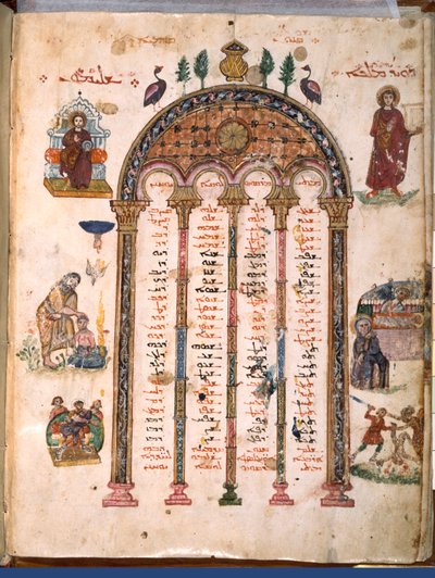 F.4v, kanon tabloları, Rabula İncillerinden, MS 586 (parşömen üzerinde tempera) by Byzantine School