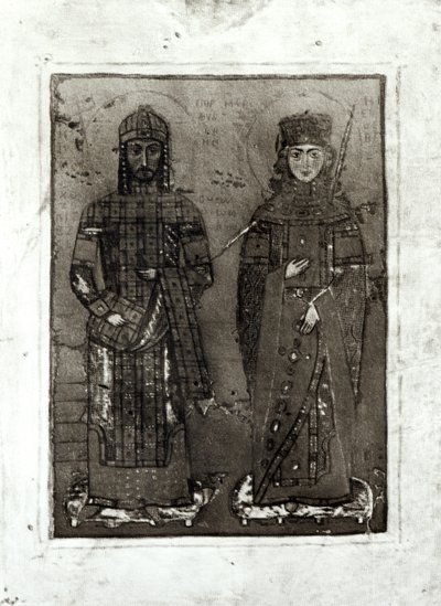 Manuel I Comnenus (c.1122-80) ve Antakya İmparatoriçesi Maria (d.c.1182) by Byzantine School