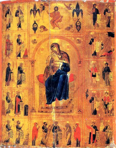 Azizler ile Bakire ve Çocuk, 12. yüzyılın başlarında. by Byzantine icon.