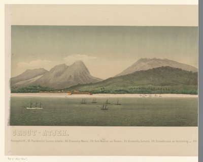 Birinci Aceh Seferi filosu ile Büyük Aceh sahilinin görünümü, üçüncü bölüm Büyük Aceh Yolu (nesne üzerindeki başlık) by C.A. Whitten