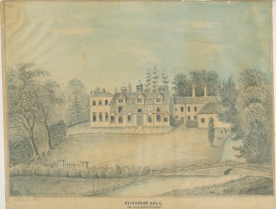 Seighford Hall: renkli yıkama çizimi ve [19. yüzyılın ortaları] by C.B Ash