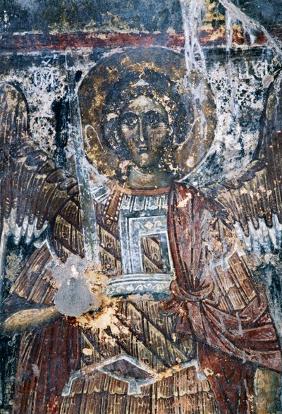 Agios Vasileios kilisesinin tavanında at, hasarlı fresk, Vavouledo, Girit, Yunanistan (fotoğraf) by J.B. and Brown J. Rowbotham