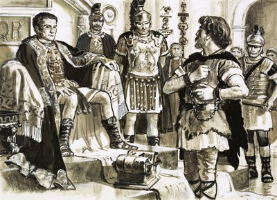 Caractacus İmparator Claudius ile yüzleşir by C.L. Doughty