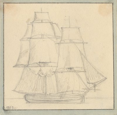 Büyük tepesinde okuma yelkeni olan bir brik. by Christoffer Wilhelm Eckersberg