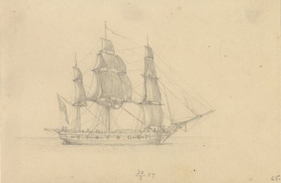 Bir korvet. by Christoffer Wilhelm Eckersberg