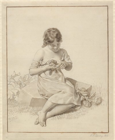 Parmağını bir gül çalısına yapıştıran küçük bir kız by Christoffer Wilhelm Eckersberg