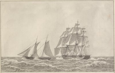 Takip eden bir firkateynden kaçan bir gulet by Christoffer Wilhelm Eckersberg