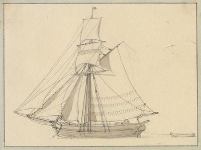Yelken altında bir sloop. by Christoffer Wilhelm Eckersberg