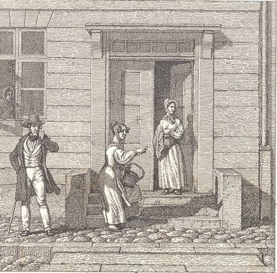 Sokak sahnesi, iki kız, bir beyefendi ve bir eş arayan bir eş by Christoffer Wilhelm Eckersberg