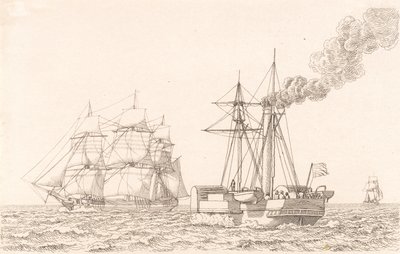 Tekerlekli vapur ve yelkenli gemi by Christoffer Wilhelm Eckersberg