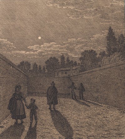 Bir yol üzerinde ay ışığı. "Doğrusal Perspektif" için İllüstrasyon, Plaka IV by Christoffer Wilhelm Eckersberg