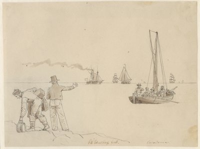 Yolcular Caledonia vapuruna indirildi. by Christoffer Wilhelm Eckersberg