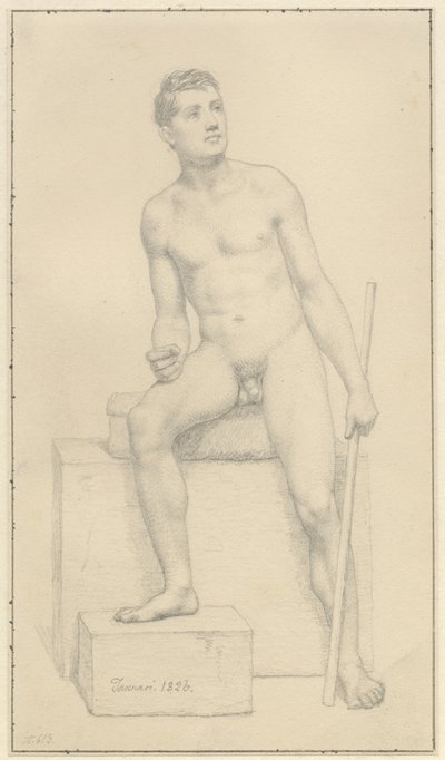 Oturan çıplak erkek model. by Christoffer Wilhelm Eckersberg