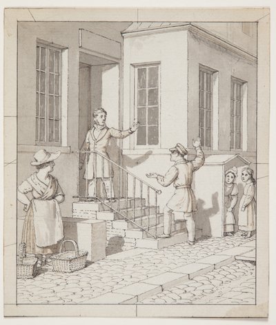 Sokak merdivenlerinde kavga. "Resim sanatına uygulanan doğrusal perspektif" için ön çalışma, Tablo VII, 2 by Christoffer Wilhelm Eckersberg