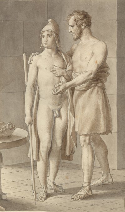 Telemachus, çoban Eumaios - Odysseus ile bir dilenci kılığına girmiş Odysseus ile tanışır; tüm kompozisyonun parçası. by Christoffer Wilhelm Eckersberg