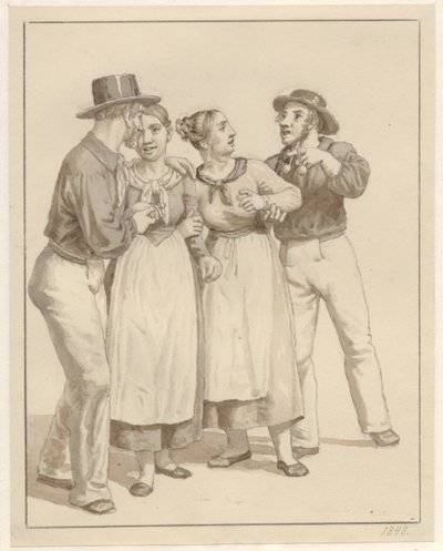 İki denizci birkaç kızı tedavi eder. by Christoffer Wilhelm Eckersberg