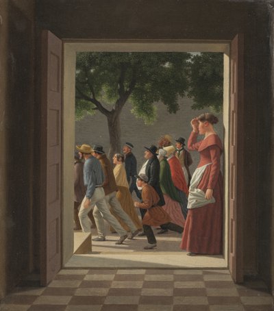 Çalışan Figürlere Kapıdan Bakın by Christoffer Wilhelm Eckersberg