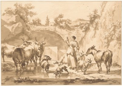 sürüsü ile dönen çoban by C. Dietrich (prentmaker) (possibly)