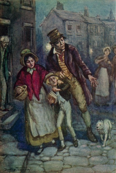 Charles Dickens'ın Oliver Twist çizimi (renkli lito) by C. Dudley (after) Tennant