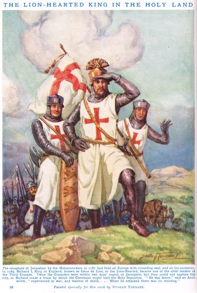 'Newnes' Resimli Bilgi Kitabı'ndan Kutsal Topraklardaki Aslan Yürekli Kral I. Richard'ın Portresi (renkli lito) by C. Dudley (after) Tennant
