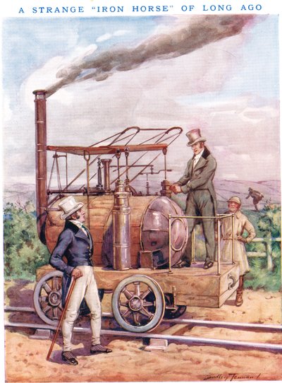 Uzun Zaman Öncenin Garip Bir 'Demir At'ı, 'Newnes' Resimli Bilgi Kitabı'ndan illüstrasyon (renkli lito) by C. Dudley Tennant