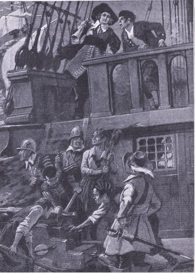 General Blake deniz savaşlarında nasıl savaştı, 'Cassell's Romance of Famous Lives'tan örnek, 1940 dolayları (litho) by C. Dudley Tennant