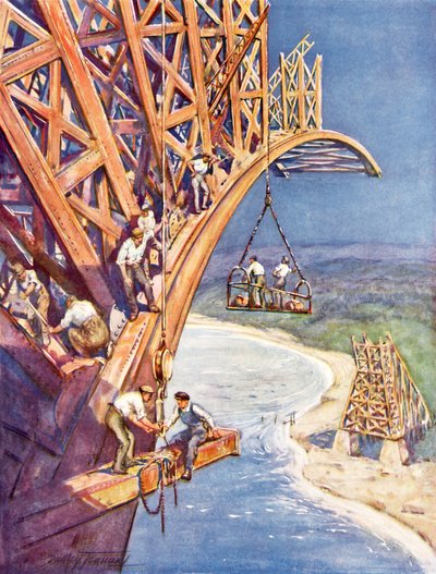 Köprü kurucusu fetihlerini nasıl yapar (renkli litho) by C. Dudley Tennant