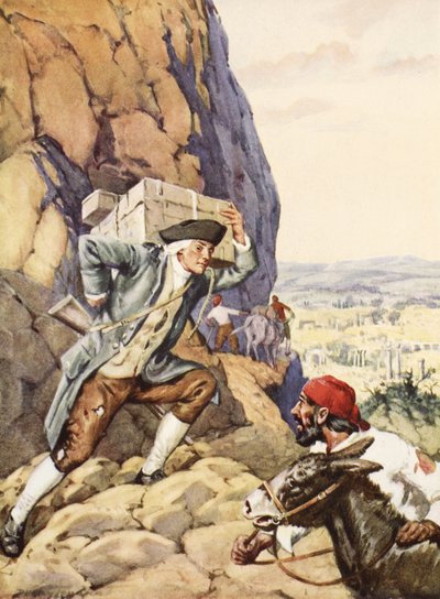 James Bruce aptal takipçisine (litho) yardım ediyor by C. Dudley Tennant