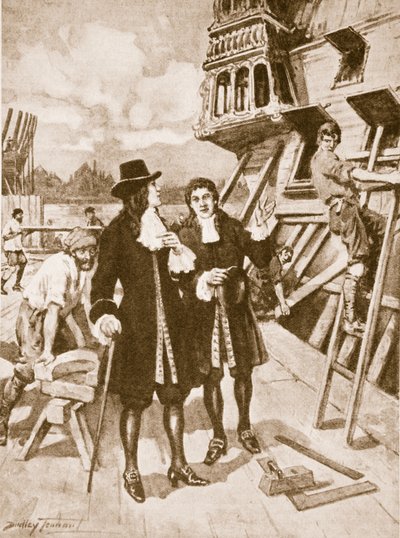Deptford'daki tersanede Büyük Peter (litho) by C. Dudley Tennant