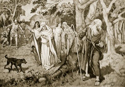 Kenneth ve Fenella'nın buluşması, 993, 'Hutchinson's Story of the British Nation'dan illüstrasyon, c.1920 (litho) by C. Dudley Tennant