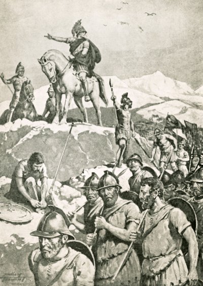 Güçlü İskender'in (litho) ileriye doğru taraması by C. Dudley Tennant