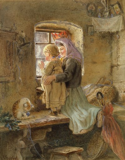 İç: Köylü kız ve çocuk by C. Goebel