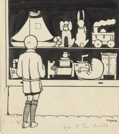 Dick bir oyuncak mağazasının penceresine bakar by C. Goes (signed by artist)