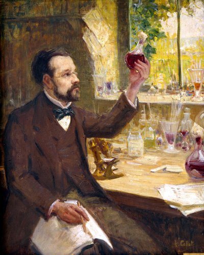 Louis Pasteur üzüm suyunun fermantasyonunu inceliyor by Callot Callot