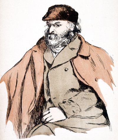 Paul Cezanne (1839 - 1906), Fransız sanatçı ve Post-Empresyonist ressamın illüstrasyon portresi. (oymak) by Camille (after) Pissarro