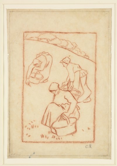 "Çimenleri ayıklayan kadınlar" için kompozisyon çalışması by Camille Jacob Pissarro