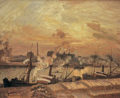 Odun boşaltma, Quai de la Bourse, gün batımı, 1898. by Camille Jacob Pissarro