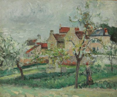 Çiçekli Erik Tress, Pontoise; Çiçek açan erik ağaçları, Pontoise, 1876 dolayları by Camille Jacob Pissarro
