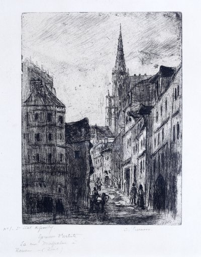 Rouen'deki Rue Malpalue, 1885 dolayları by Camille Jacob Pissarro