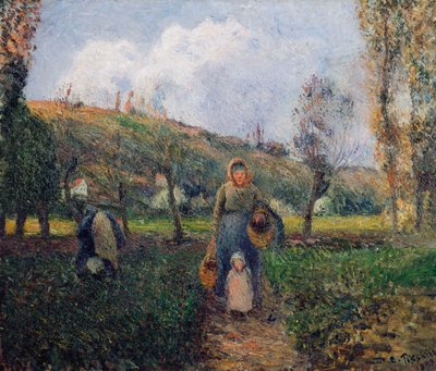 Tarladan Dönen Köylü ve Çocuk, Pontoise; Tarladan Dönen Köylü Kadın ve Çocuk, Pontoise, 1882 by Camille Jacob Pissarro