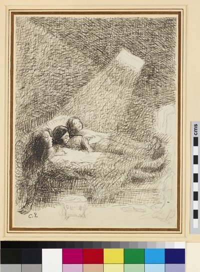 Asphysia için Çalışma (cilalı kağıt üzerinde kurşun kalem üzerine kalem ve mürekkep) by Camille Jacob Pissarro
