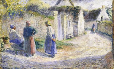Sağda Üç Kişilik Köy Sokağı by Camille Jacob Pissarro