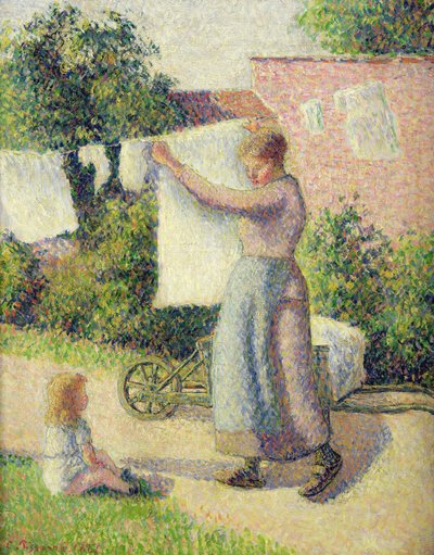 Woman Hanging up the Washing, 1887  by Camille Jacob Pissarro